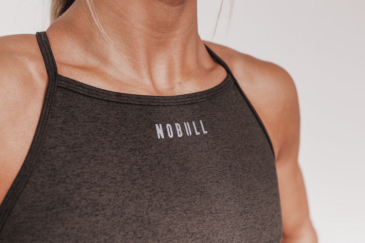 Nobull High-Neck Plush Heather Women's Sports Bras Black | Australia (DJ4103)